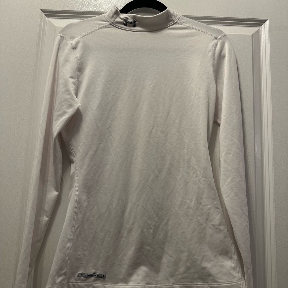 Under Armour White Coldgear Mock Fitted Long Sleeve Tee